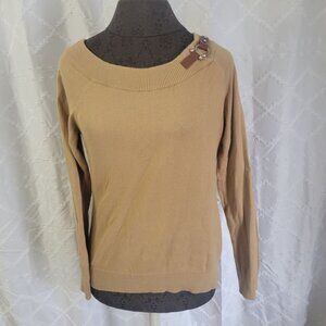 Lauren Ralph Lauren Tan Sweater With Leather Accent & Buckle Detail M